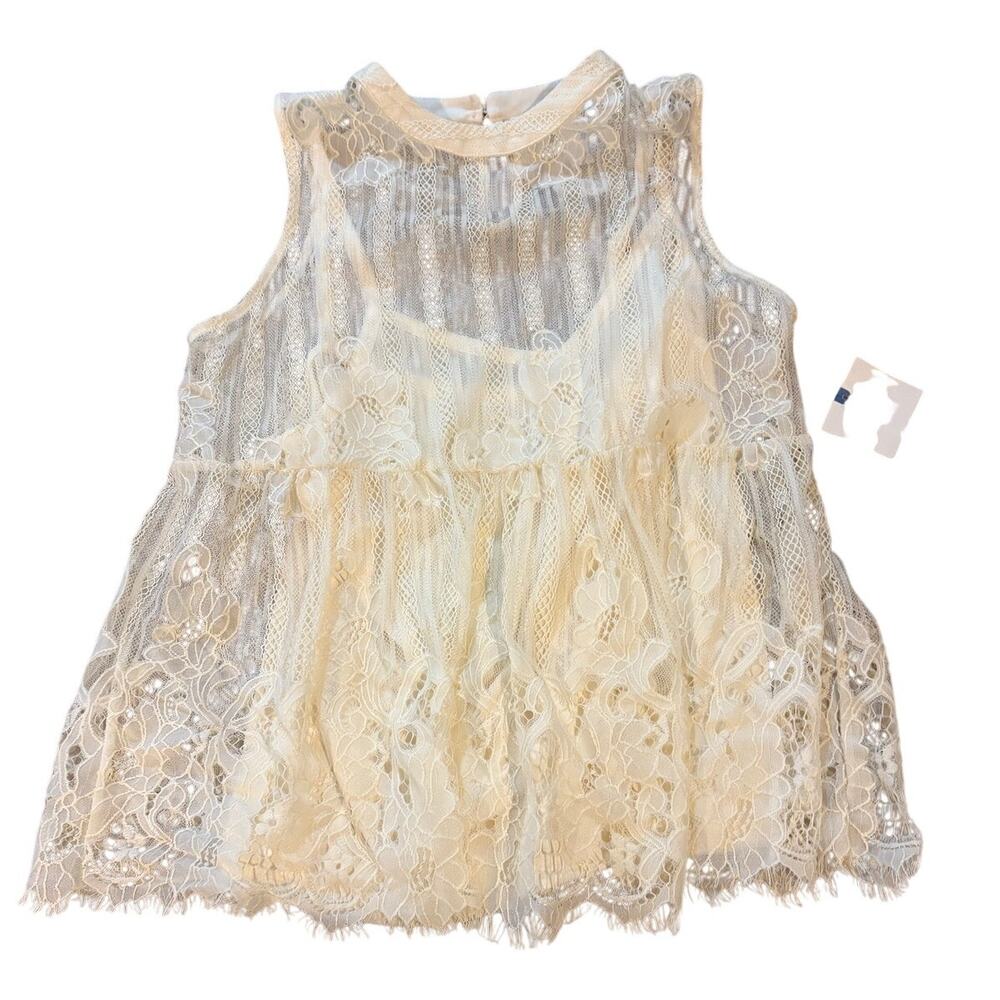 Arizona Jean Co Womens‎ Medium Ivory Lace Sleeveless Blouse Boho Sheer NWT